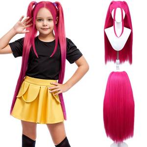 lot 64202 image: Hot Pink Wig for Kids Long Straight Pink Wig Child Magenta Wigs Girls Neon Pink Synthetic Wigs - Retail $23