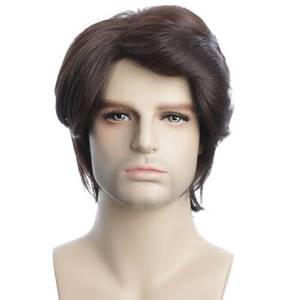 lot 64204 image: Mens Short Curly Fluffy Dark Brown Wig Halloween Costume Wig - Retail $21
