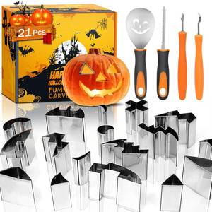 lot 64215 image: Halloween Pumpkin Carving Kit For Kids, New 21Pcs umpkin Carving Tools Set - Retail $22