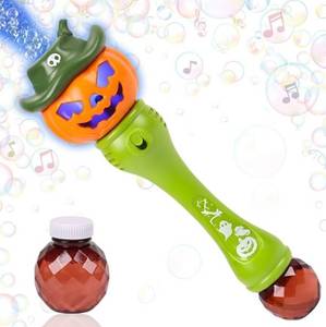 lot 64217 image: Halloween Pumpkin Ghost Bubble Wand with LED Light and Music, orange and black - Retail $15