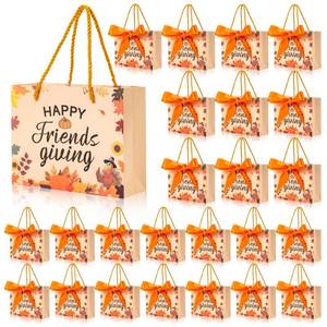 lot 64221 image: Friendsgiving Party Gift Bags - 25pcs Friendsgiving Orange Gift Bags with Handles 7.5x2.8x5.9 Thanksgiving Goodies Candy Bag with Bow Ribbon for Friend Guest Thanksgiving Party Favor Bag - Retail $20
