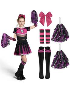 lot 64225 image: Spooktacular Creations Halloween Cheerleader Costume Girls, Bad Spirit Costume for Kids, Skull Scary Cheerleader Outfit with Accessories for Girls Halloween Parties Role Play, Pink Black, L - Retail $25