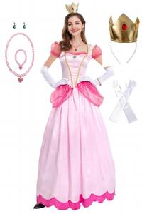 lot 64233 image: Women Princess Peach Costume Adult With Crown Gloves Bracelet Necklace And Earrings X Large - Retail $50