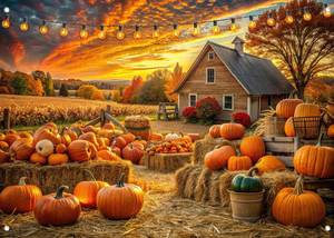 lot 64235 image: 82.6x59 Fall Backdrop Autumn Pumpkin Photo Backdrop Fall Thanksgiving Background F327 - Retail $17