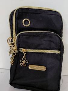 lot 10 image: Fashion Unlimited Creations Black Nylon Crossbody Bag Gold Zippers