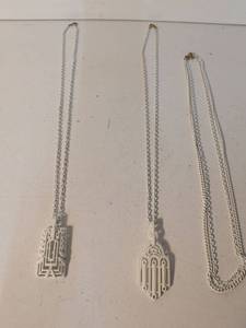 lot 22 image: 3 Silver-Tone Pendant Necklaces with Geometric Designs