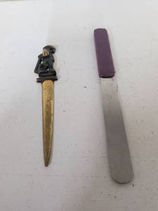 lot 42 image: Letter Opener Lot of 2 Figural Handle and Purple Handle