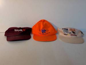 lot 63 image: Lot of 3 Vintage Caps BANK IV Presidents Club Flint Oak Hunt K-State Syracuse Fiesta Bowl