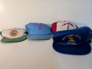 lot 70 image: Lot of 4 Trucker Caps Camp Alan Faye Scout Andover Troop 533 Gibson Drilling Hays Pump