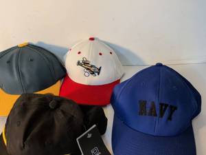 lot 95 image: Lot of 4 Assorted Baseball Caps Navy NAVY Decky Pacific Headwear