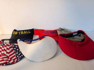 lot 96 image: Lot of 4 Visors Softball, Trash Panda, American Flag, Town Talk