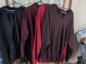 lot 143 image: Clothing Lot 5 Items Long Sleeve Shirts Polo Black Red Burgundy 2XL,4XL