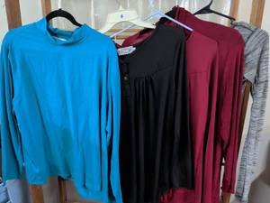lot 149 image: Susan Graver Style 3X Long Sleeve Tops Lot 4 Pieces Blue Black Burgundy Gray
