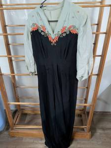 lot 193 image: Womens Evening Dress Black with Beaded Embroidery and Sheer Overlay