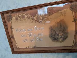 lot 128 image: Framed Print German Text Sunflowers Forest Landscape