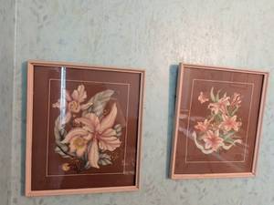 lot 130 image: Framed Floral Botanical Print Set 4 Pieces Pink Lilies