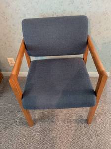 lot 136 image: Wood Frame Armchair with Dark Upholstered Seat and Back