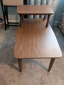 lot 143 image: 2-Tier Wood Side Table with Curved Top