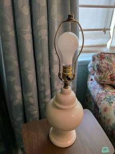 lot 144 image: Table Lamp with Cream Ceramic Base and Brass Hardware