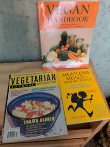 lot 171 image: 3-Book Lot Vegan Handbook, Vegetarian Journal, Meatless Meals for Working People