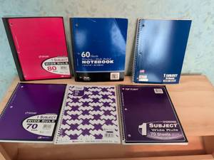 lot 190 image: Lot of 6 Wide Ruled Spiral Notebooks 60-80 Sheets Mixed Brands