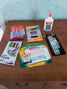 lot 194 image: School Supplies Lot Elmers Glue Gluestick Pens Markers Pencils
