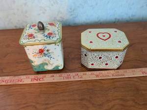 lot 196 image: Two Decorative Metal Boxes with Floral and Heart Designs