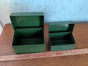 lot 200 image: Green Metal Storage Boxes with Compartments Lot of 2