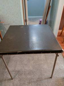 lot 215 image: Folding Card Table Black Top Metal Legs