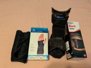 lot 228 image: Lot of 3 Support Braces Wrist Lacer, Back Brace, DNS Support