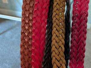 lot 247 image: Lot of 5 Braided Leather Belts with Metal Buckles