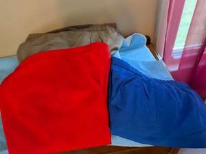 lot 319 image: Lot of 3 Colored Shorts Red Blue Tan Elastic Waist