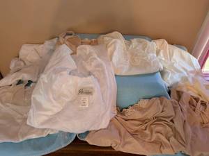 lot 326 image: Essentials Intimates Lot White Nude Undergarments two full slips. One new. The rest are under shirts  slips