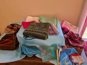 lot 338 image: Silk Feel Scarves Lot 10 Pieces Assorted Colors Patterns