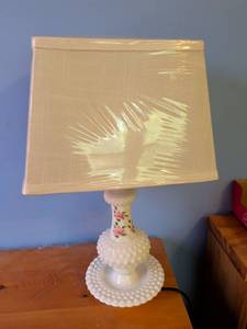 lot 350 image: Table Lamp with Beaded Base, Floral Stem, and Fabric Shade