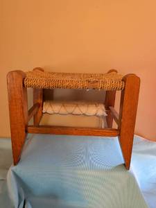 lot 359 image: Woven Rope Stool with Wood Frame Two-Tier