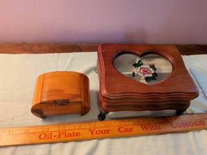 lot 360 image: Decorative Wood Jewelry Box Lot 2 Pieces Heart Floral Design