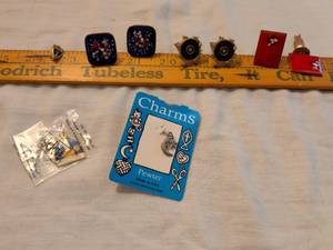 lot 389 image: Pewter Charms Lot with Packaging - Cross, Heart, Floral Designs costume jewelry