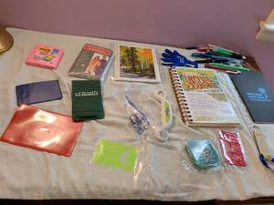 lot 418 image: Mixed Lot Post-it R330-AN Notes Emergency Poncho Strathmore 460-15 Visual Journal Pens Accessories