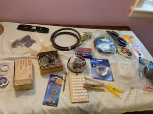 lot 428 image: Hardware Supplies Lot Picture Wire Cables Clips Fasteners Tools