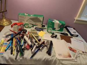 lot 430 image: Office Supplies Lot Pens Tape Envelopes Clips Scissors Paper