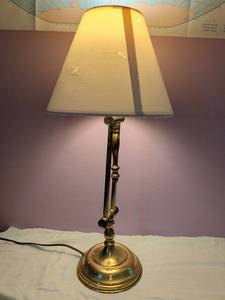 lot 477 image: Brass Table Lamp with Cream Fabric Shade and Adjustable Arm
