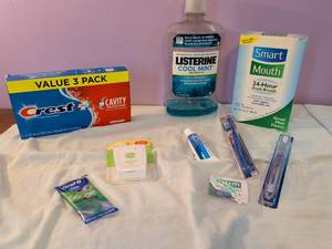lot 527 image: Oral Care Lot Crest Listerine SmartMouth Toothpaste Mouthwash Toothbrushes Floss