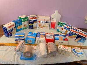 lot 536 image: First Aid Supplies Lot Bandages Gauze Pads Tape Alcohol Wrap