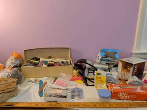 lot 542 image: Vintage Hair Care Lot Hair Dryers Brushes Combs Rollers Accessories