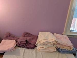 lot 544 image: Lot of 8 Assorted Towels Bath Hand Washcloths Pink Burgundy Cream Blue