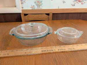 lot 645 image: Two Glass Casserole Dishes with Lids