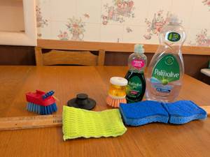 lot 650 image: Kitchen Cleaning Supplies Lot Palmolive Dish Soap Brushes Sponges