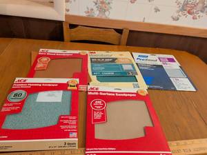 lot 668 image: ACE Sandpaper Assortment Lot 5 Packs Multiple Grits Sheets