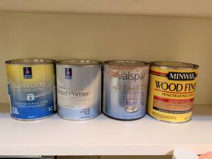lot 739 image: Paint Lot 4 Cans Sherwin Williams Latitude Exterior Primer Valspar Minwax Wood Finish